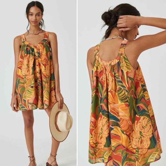 Farm Rio Yellow Garden Mini Dress Size S - Picture 2 of 6